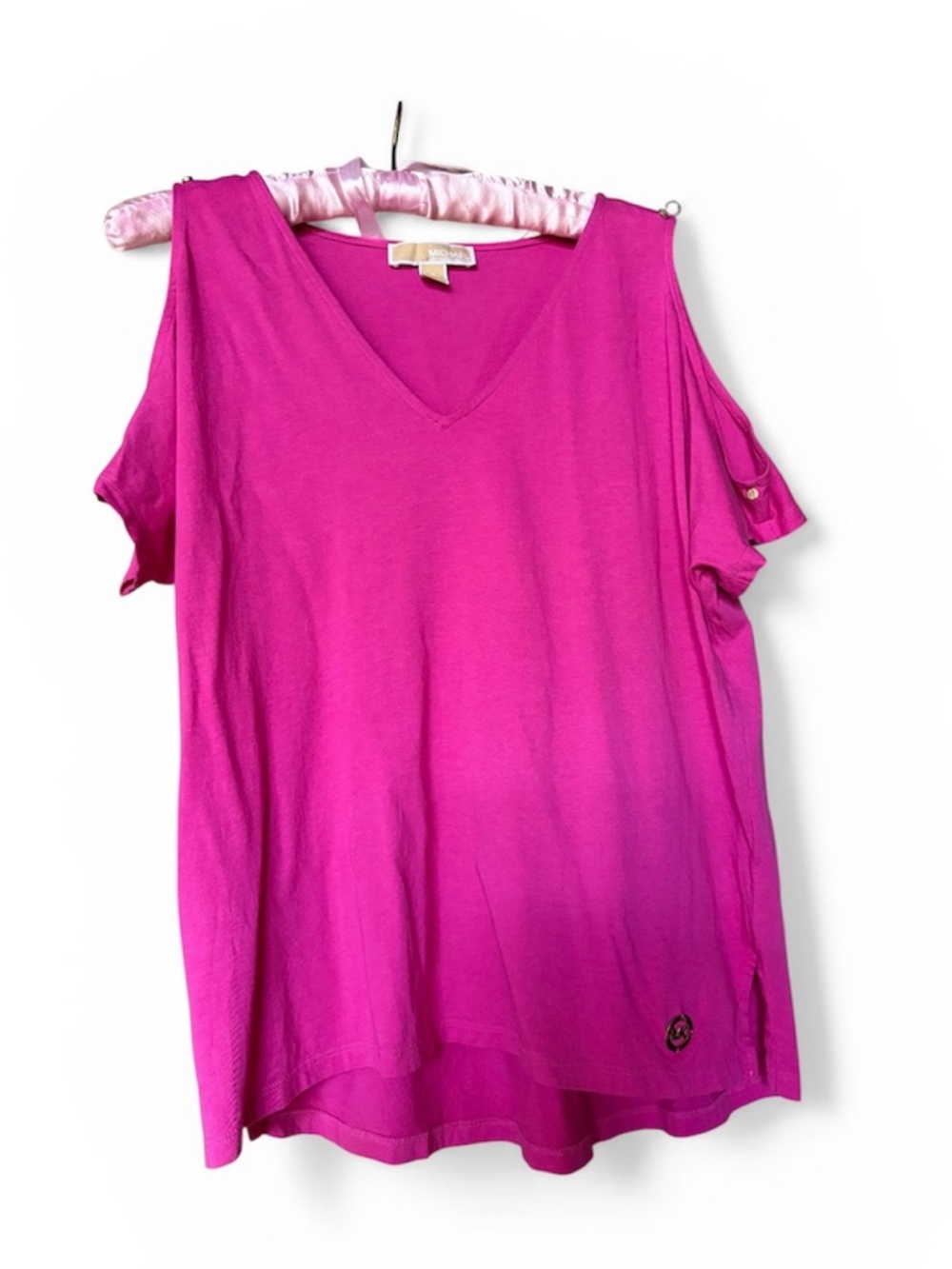 Michael Kors Bright Fuchsia Cold-Shoulder V-Neck Tee